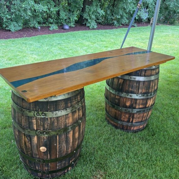Epoxy River Whiskey Barrel Bar